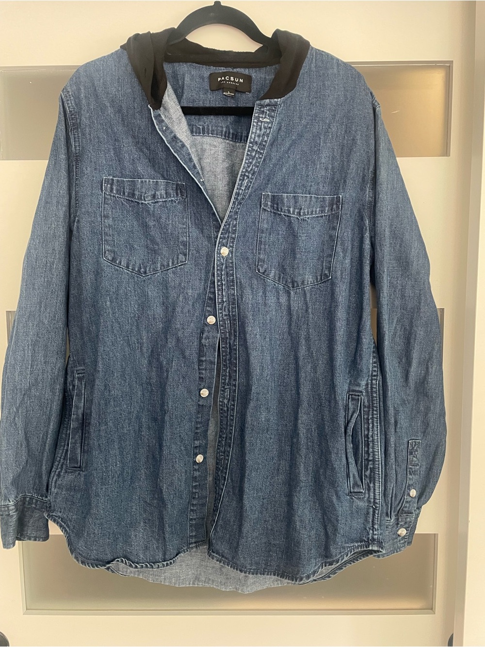PacSun Denim Button-Down Shirt with Black Hood